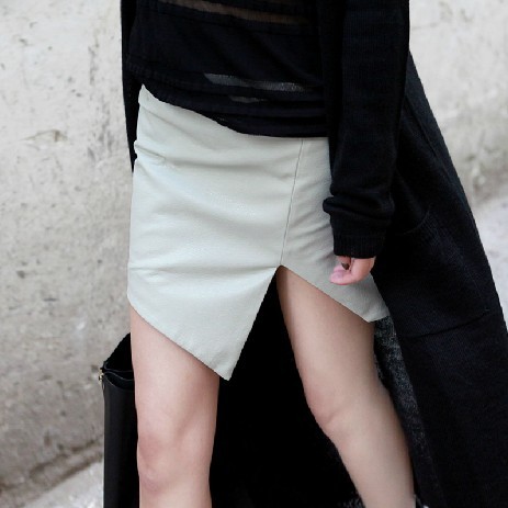 2012 all-match asymmetrical midsweet leather skirt female bust slim hip sexy short for party 7083