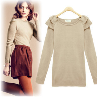 2012 all-match fashion elegant ruffle medium o-neck sweater female