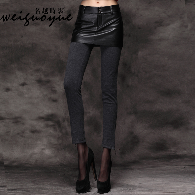 2012 all-match faux two piece culottes legging skinny pants boot cut jeans shorts leather skorts