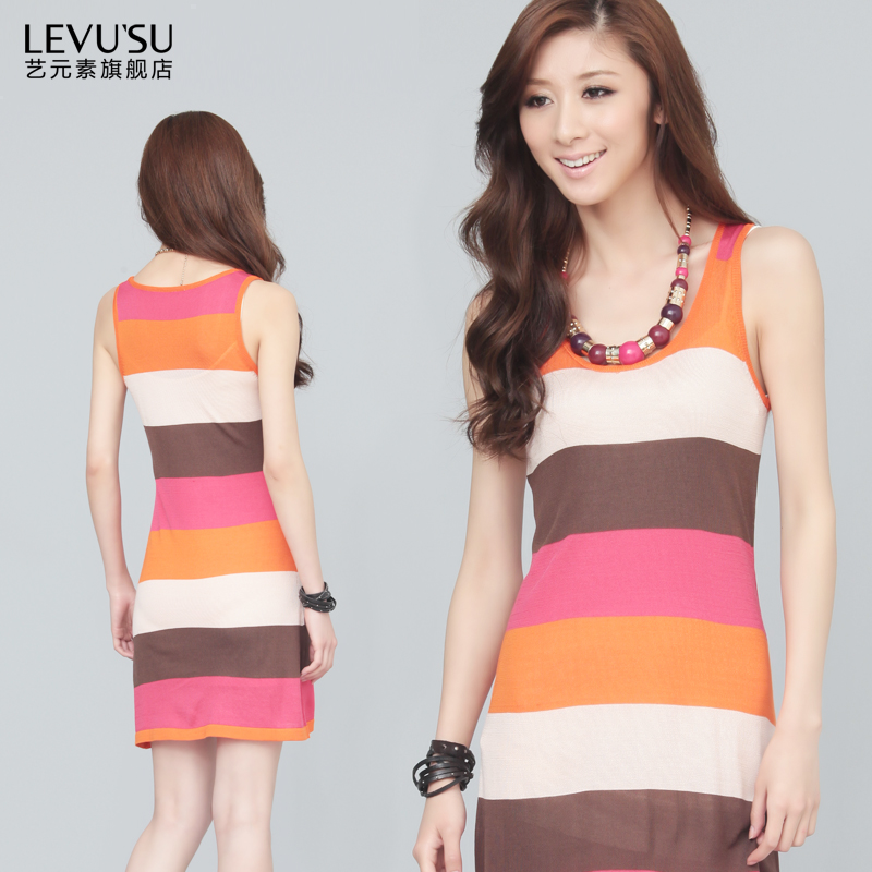 2012 all-match gentlewomen color of color block woven vest one-piece dress basic shirt