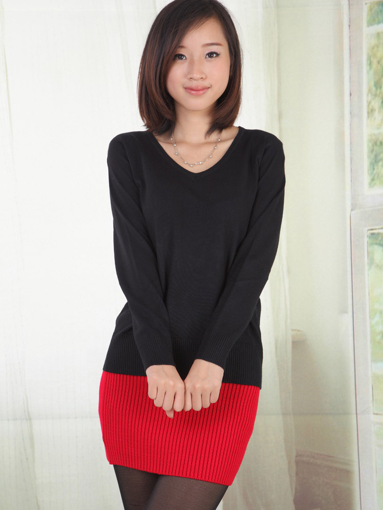 2012 all-match high quality women's mercerized cotton V-neck low collar long-sleeve knitted basic shirt