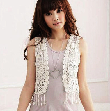 2012 all-match lace crochet tassel vest female spring and summer cutout knitted small cape