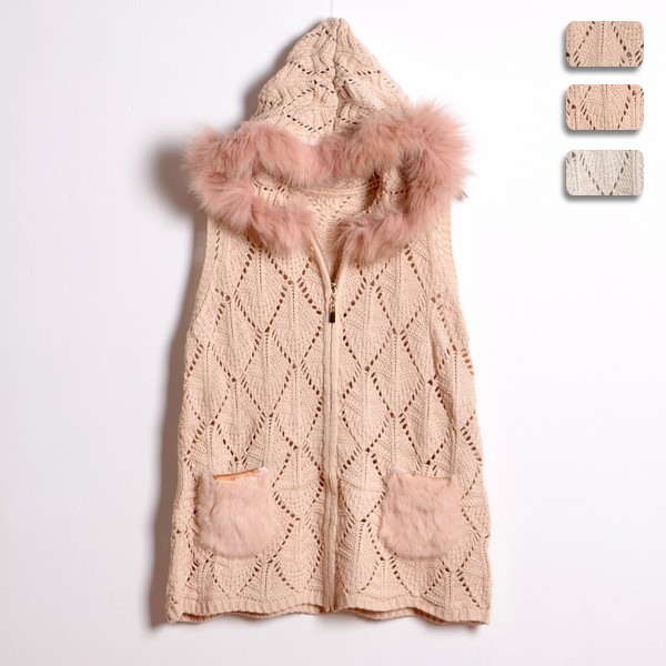 2012 all-match rabbit fur sweater cardigan slim with a hood double pocket knitted vest female