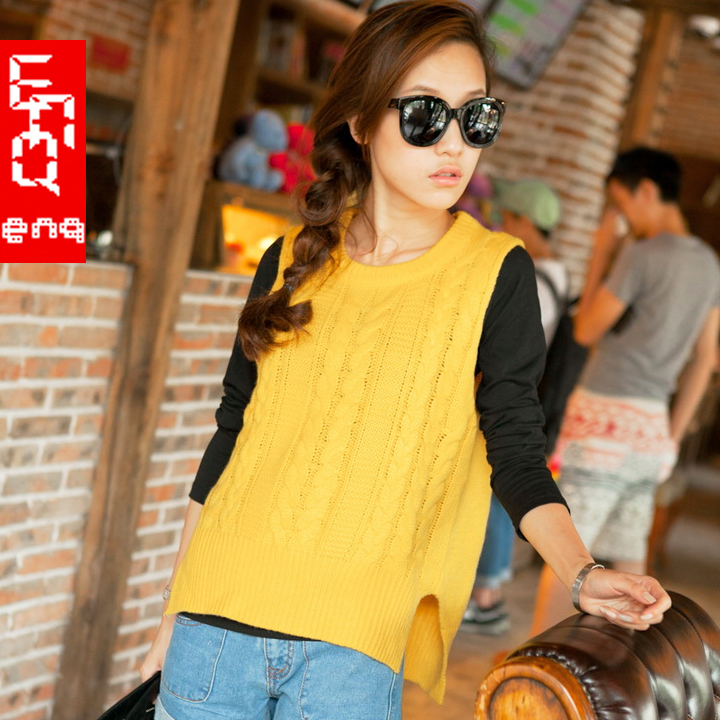 2012 all-match twisted vest knitted yarn solid color sleeveless o-neck irregular vest