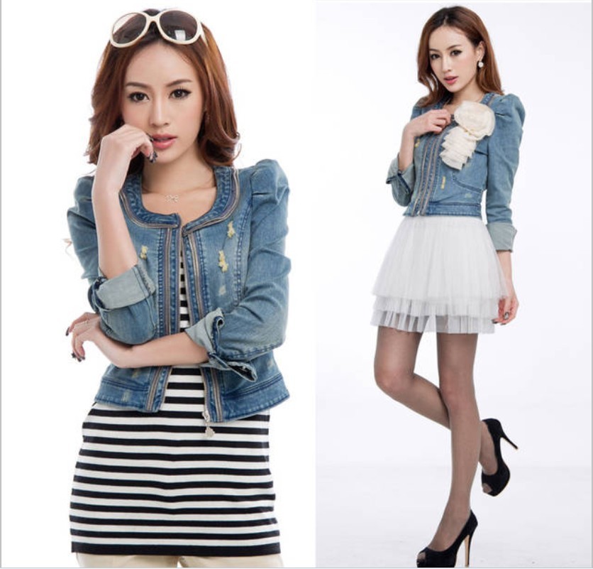 2012 all-match women's plus size slim zipper long-sleeve denim outerwear autumn denim short jacket female jacket