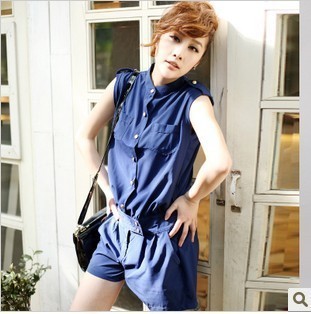 2012 AMIO ! fashion plus size epaulette sleeveless shirt jumpsuit one-piece shorts 1187