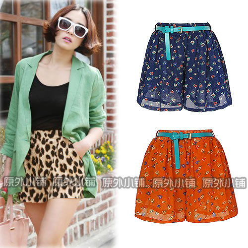 2012 AMIO fashion wind vintage elastic waist plus size culottes shorts skirt dot chiffon shorts female