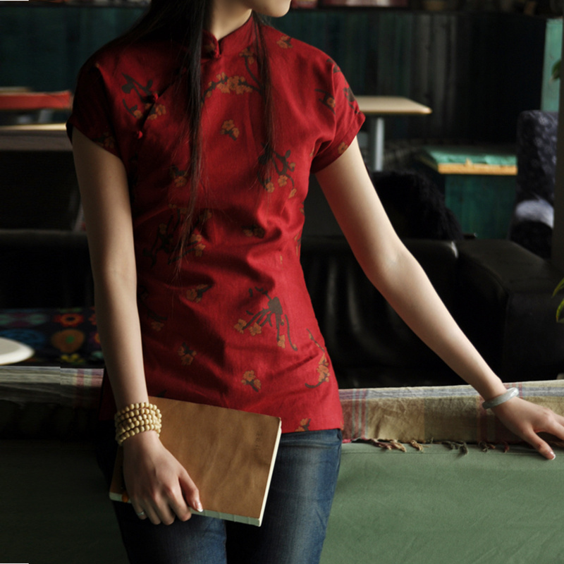 2012 AMIO Women fluid plate buttons chinese style top Maroon