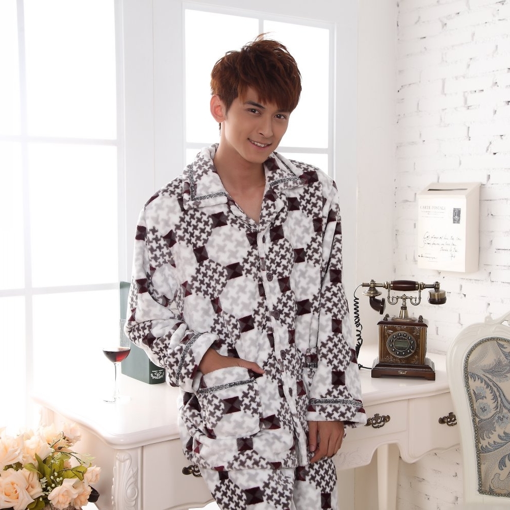 2012 anna male sleepwear british style coral fleece sleep set lounge thickening