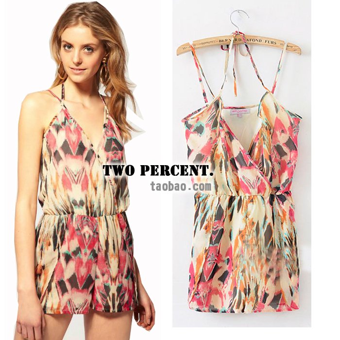 2012 asos fashion bohemia geometry print spaghetti strap jumpsuit skirt jumpsuit chiffon shorts