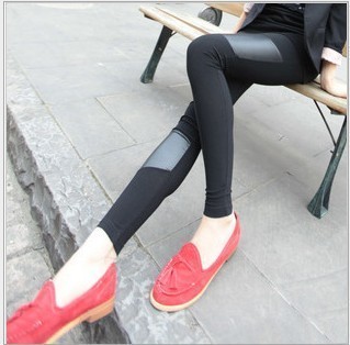 2012 asymmetrical faux leather ankle length trousers fashion all-match slim legging