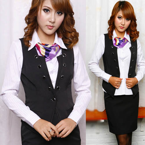 2012 autumn 4 stewardess uniforms vest professional set work wear b8818 Free Shipping