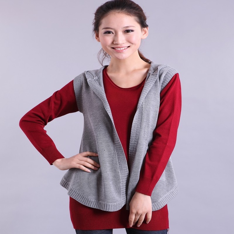 2012 autumn all-match plus size with a hood sweater cardigan short design knitted vest outerwear