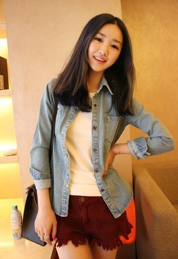 2012 autumn all-match vintage reminisced water wash hole shoulder pads denim outerwear long-sleeve denim shirt