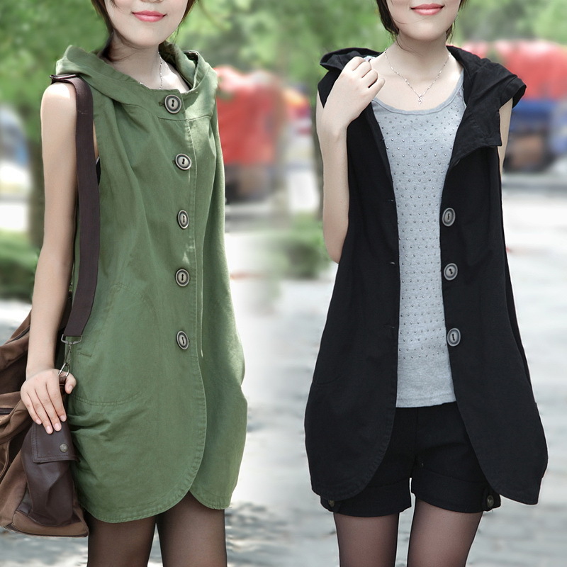 2012 autumn all-match with a hood casual plus size high waist medium-long vest outerwear