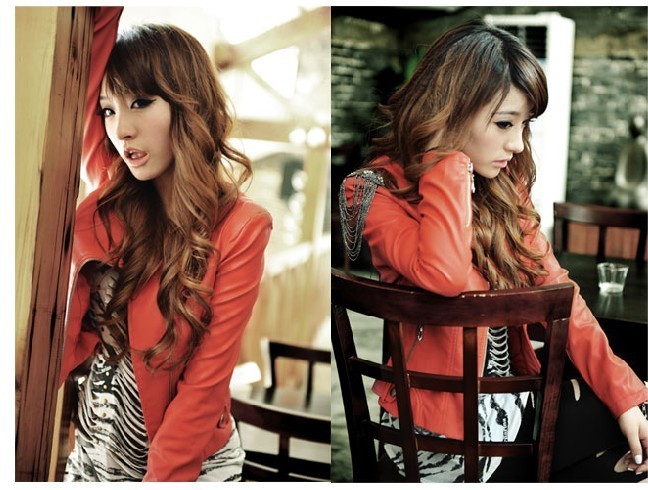 2012 autumn and winter 8958 water washed leather slim elegant gentlewomen suit collar top short design leather clothing