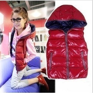 2012 autumn and winter all-match thermal glossy with a hood thickening outerwear vest