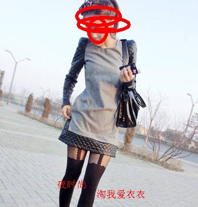 2012 autumn and winter basic woolen one-piece dress patchwork faux leather shoulder pads long-sleeve dress