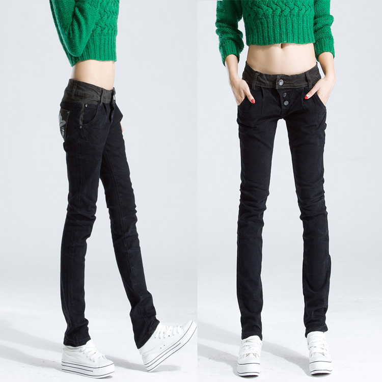 2012 autumn and winter black loose casual slim straight jeans female long