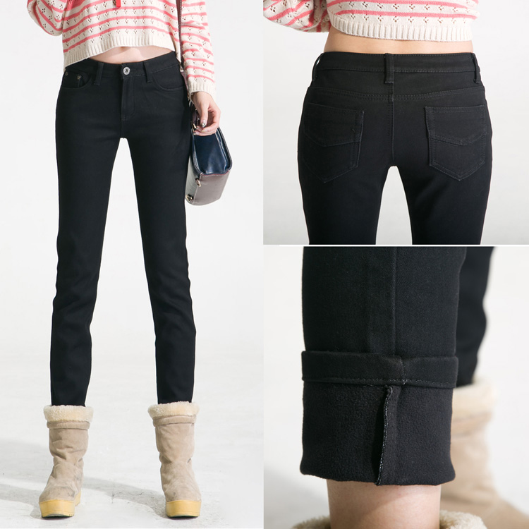 2012 autumn and winter black plus velvet skinny pants pencil pants thickening jeans female trousers warm pants