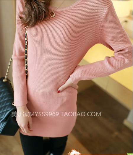 2012 autumn and winter brief solid color all-match basic shirt slim o-neck sweater female