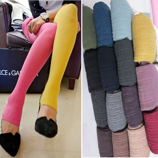 2012 autumn and winter candy color small twist cotton knitted step pants legging stockings female 100% cotton step foot socks