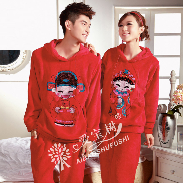 2012 autumn and winter cartoon thickening coral fleece lovers sleep set lovers lounge