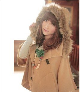 2012 autumn and winter coats leather buckle decorated hair tie cap shawl bat shirt woolen jacket