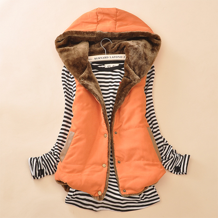 2012 autumn and winter coral fleece lining with a hood thickening curviplanar sweep vest