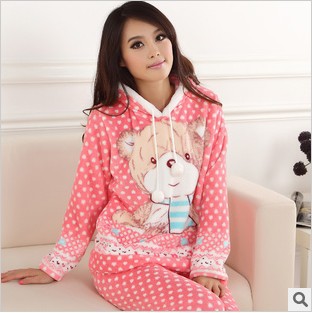 2012 autumn and winter coral fleece sleepwear pullover cartoon bear lounge long sleeve length pants set female wholesale