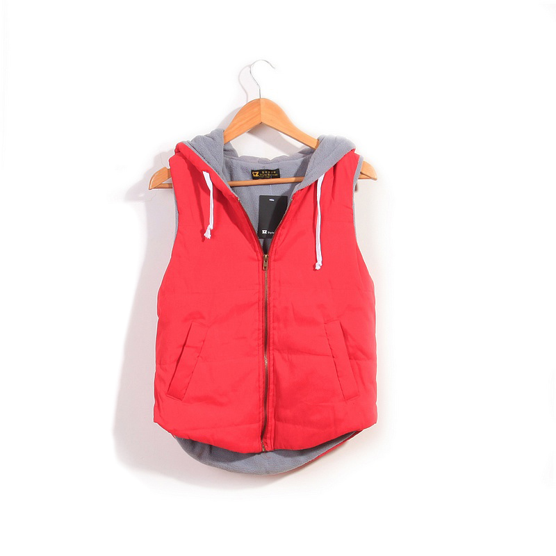 2012 autumn and winter cotton-padded solid color hooded cotton vest female f1