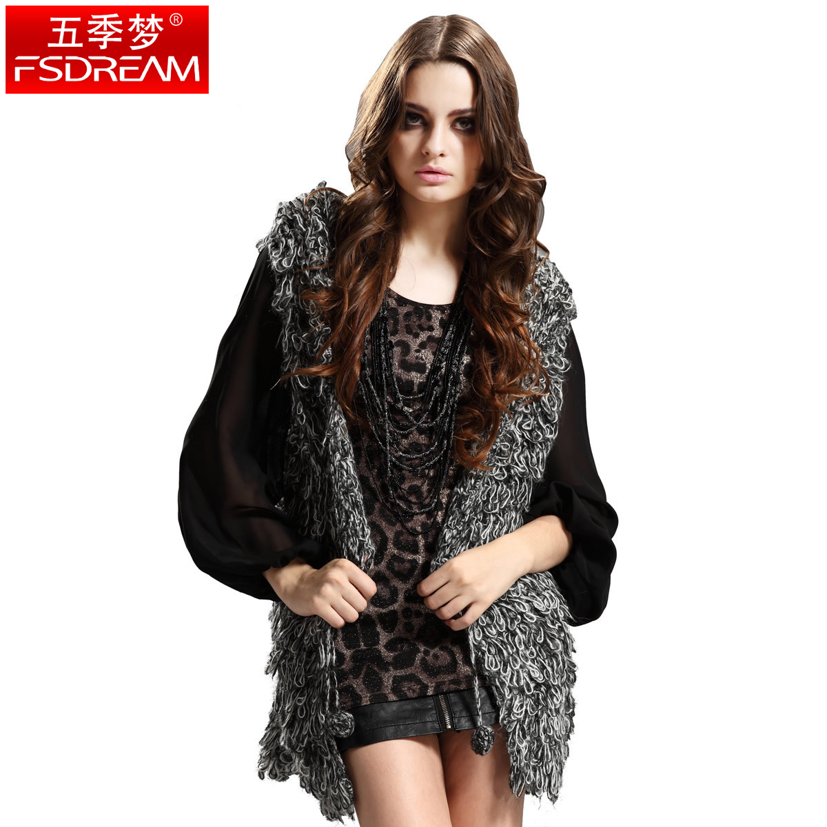 2012 autumn and winter cutout medium-long woven vest sweater w1201