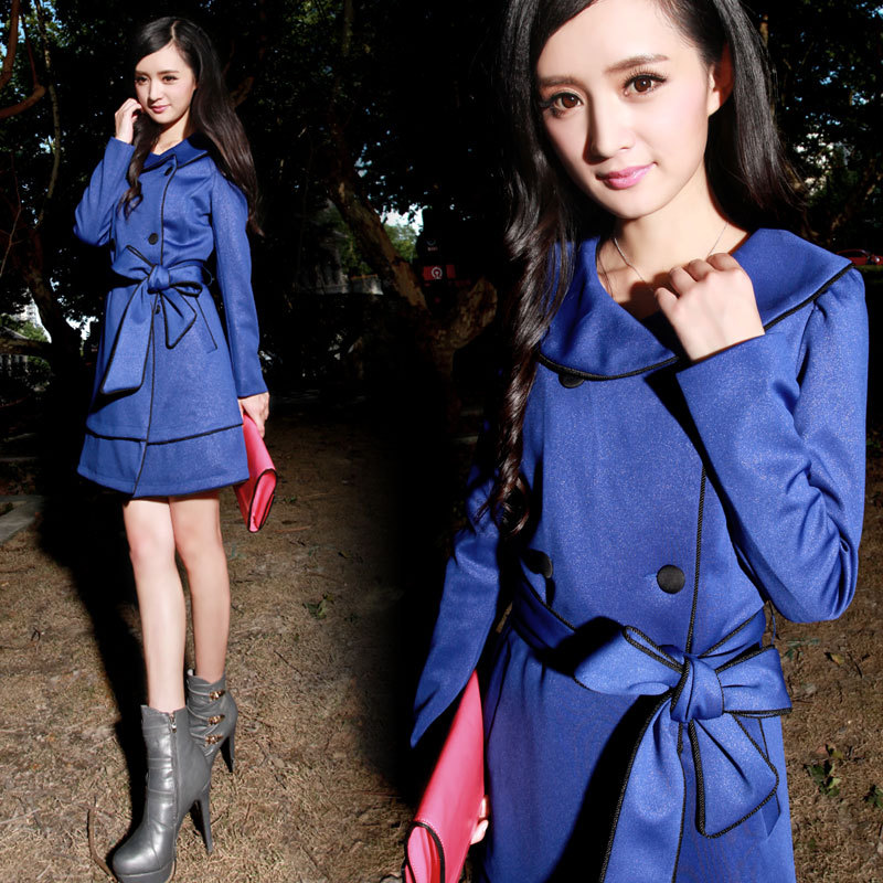 2012 autumn and winter double breasted big bow slim waist trench