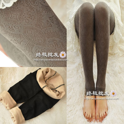 2012 autumn and winter double layer high quality legging socks decorative pattern thermal ankle length trousers wz444