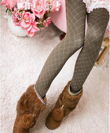 2012 autumn and winter double layer thickening plaid socks bamboo charcoal cashmere thermal legging ankle length trousers female