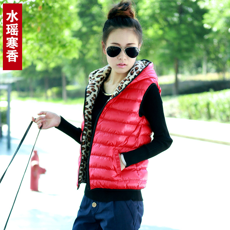 2012 autumn and winter down cotton vest female fashion vest female winter leopard print vest plus size