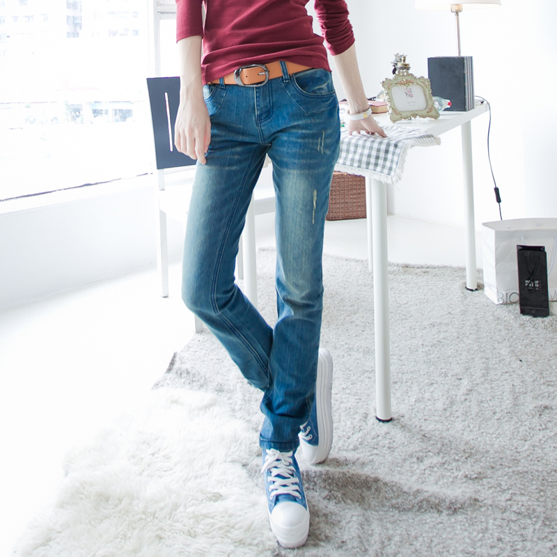 2012 autumn and winter elastic blue buttons pencil pants plus size jeans women's trousers Free Shipping!