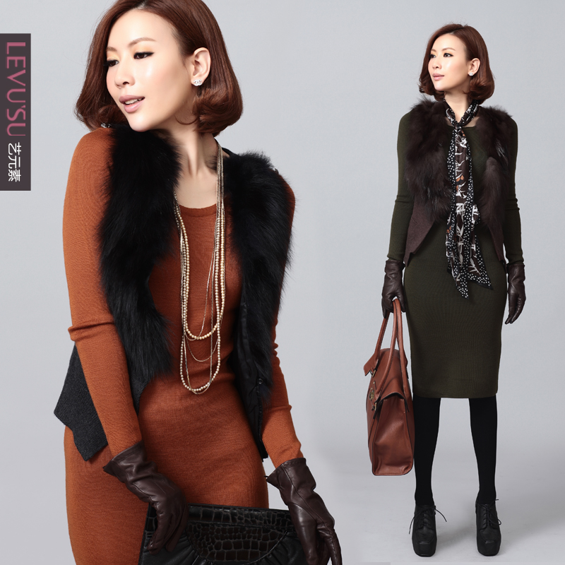 2012 autumn and winter elegant gentlewomen luxurious fox fur sheep wool knitted vest