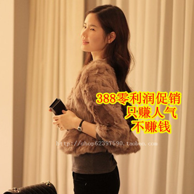 2012 autumn and winter elegant ladies fur sweet rex rabbit hair short jacket ruffle hem