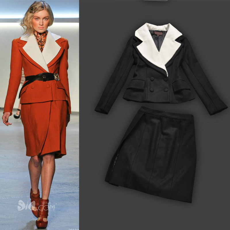 2012 autumn and winter elegant OL outfit woolen tailored skirt black suit half-skirt