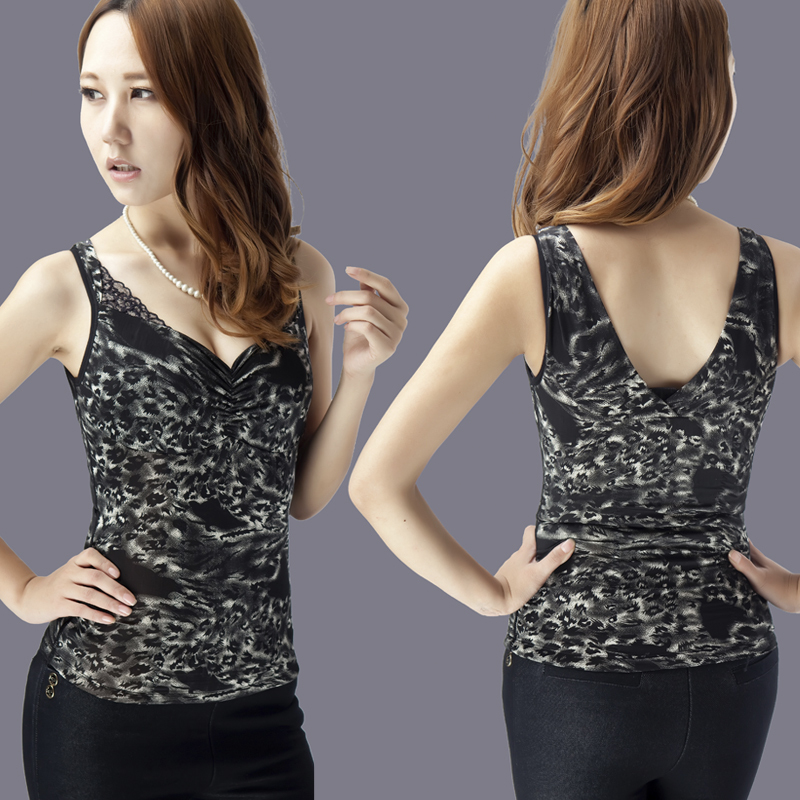 2012 autumn and winter fashion all-match sexy leopard print V-neck plus velvet women's sleeveless underwear body shaping thermal