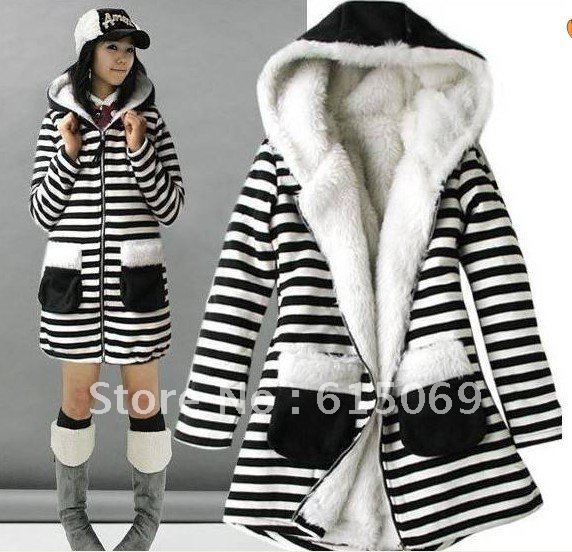 2012 autumn and winter fashion classic Hoodie adorable striped long sleeve cashmere thickening warm coat