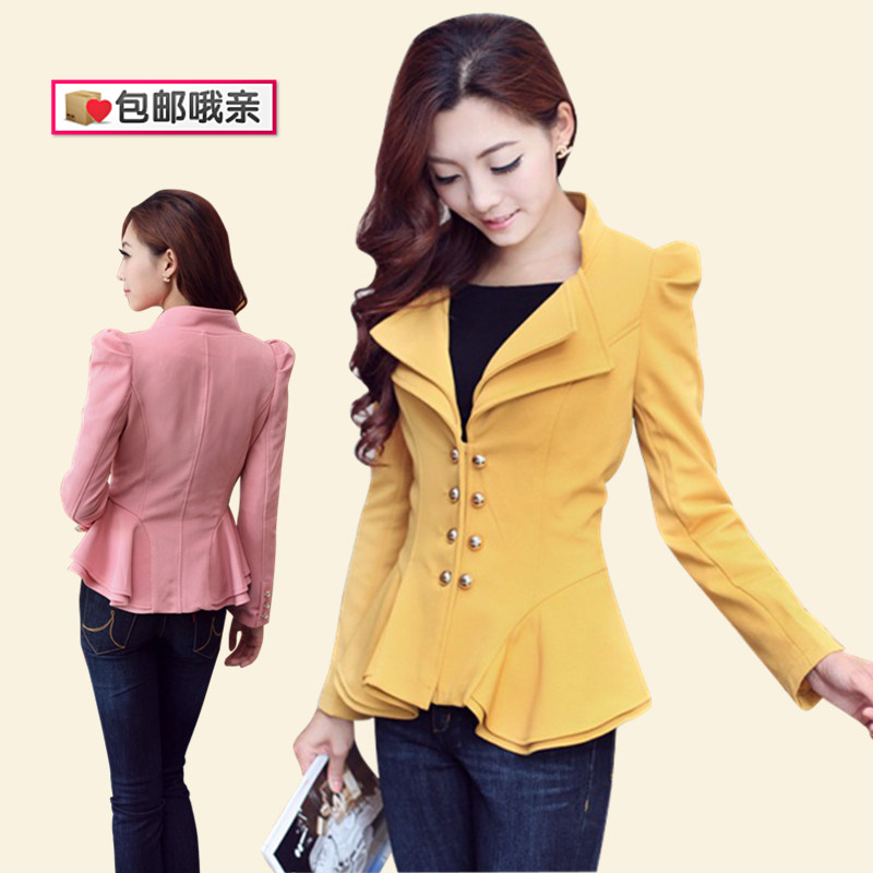 2012 autumn and winter fashion double layer large lapel women's small suit jacket solid color skirt suit