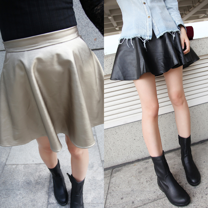 2012 autumn and winter fashion high waist women's leather skirt bust skirt short skirt puff skirt a-line skirt t047