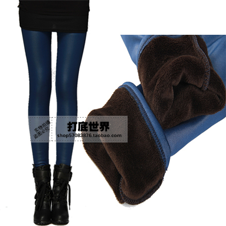 2012 autumn and winter fashion multicolour faux leather pants velvet thickening ankle length trousers thermal legging female