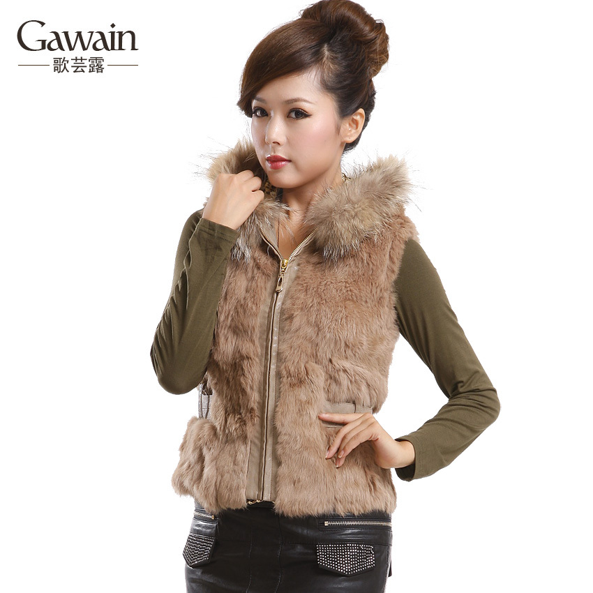 2012 autumn and winter fashion new arrival women's fur collar hooded rabbit fur vest outerwear