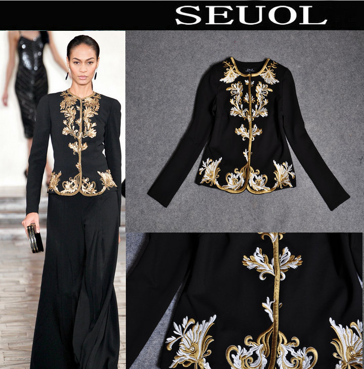 2012 autumn and winter fashion nobility elegant noble embroidery flower slim national trend short jacket gorgeous black gold