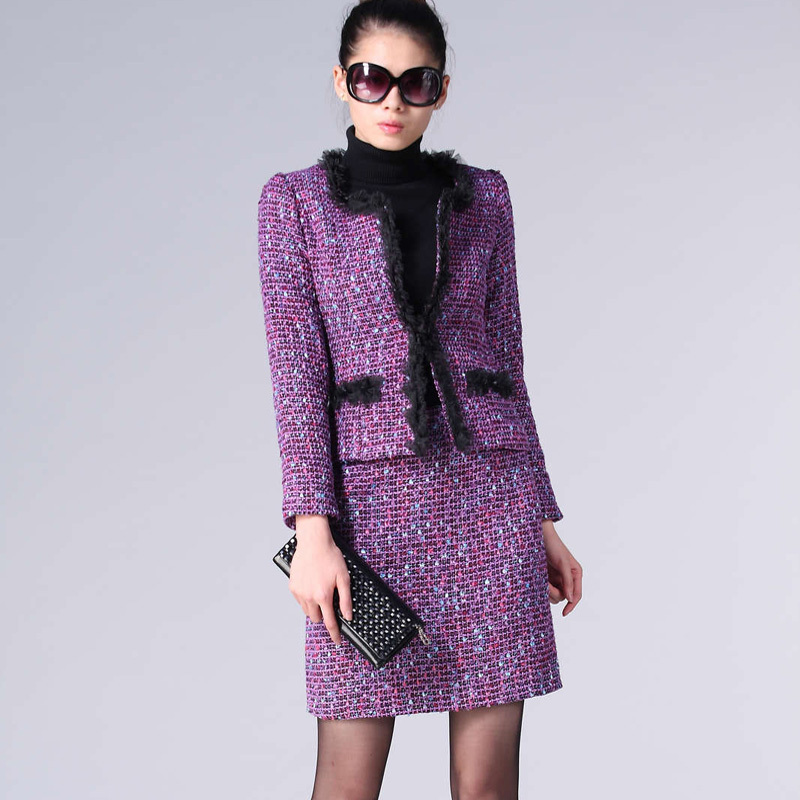 2012 autumn and winter fashion ol professional women set formal multicolour coarse woolen skirt slim elegant women's