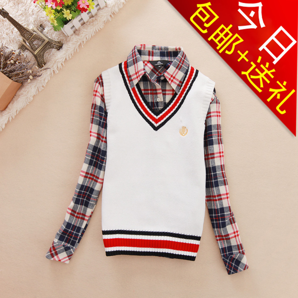 2012 autumn and winter fashion preppy style female solid color 100% cotton sweater wool waistcoat small sweater vest