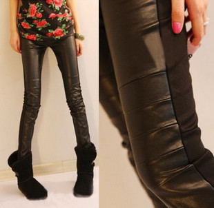 2012 autumn and winter fashion PU trousers slim leather pants fashion skinny pants female 2012